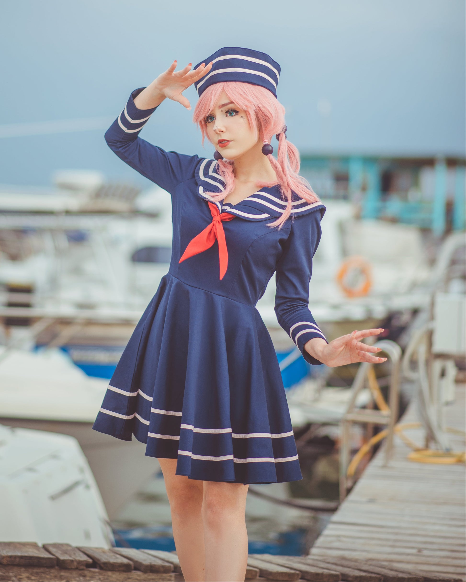 sailor dress White Sailor Midi Dress: Cotton Nautical Collar